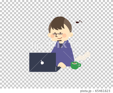 テレワークする男性のイラスト PC 男性 人物 テレワーク 在宅勤務 65461823