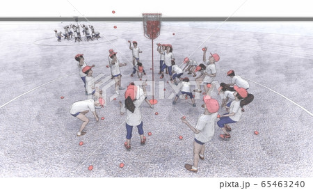 学校　運動会　玉入れ　観客無し　建物無し　イラスト34 65463240
