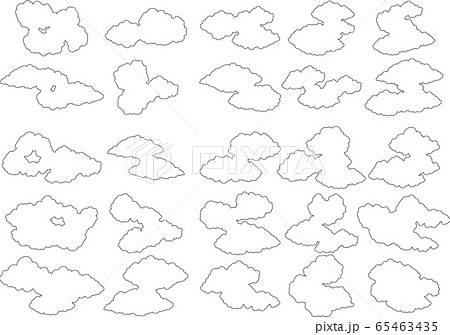 大きい雲 曇り フレーム 和風 リアル 年賀状 イラスト セットのイラスト素材