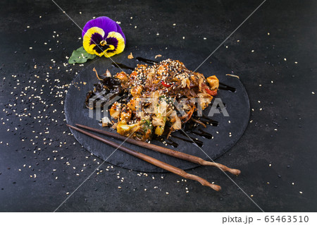 Japanese food: Soba noodles with chicken and vegetables Japanese food: Soba noodles with chicken and vegetables 65463510