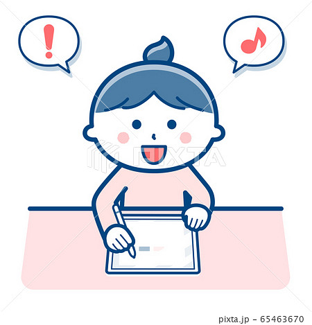 タブレット端末を使って勉強する女の子 2色のイラスト素材 65463670 Pixta
