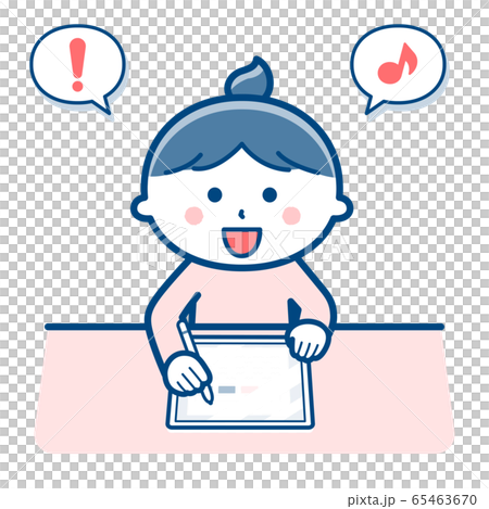 Girl studying with a tablet device / 2 colors 65463670