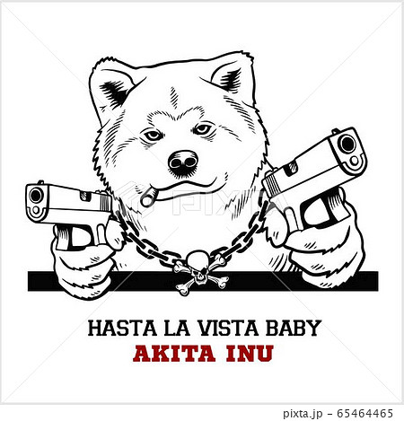 Akita Inu dog with two pistols and cigar - Akita Inu gangster. Head of angry Akita Inu 65464465