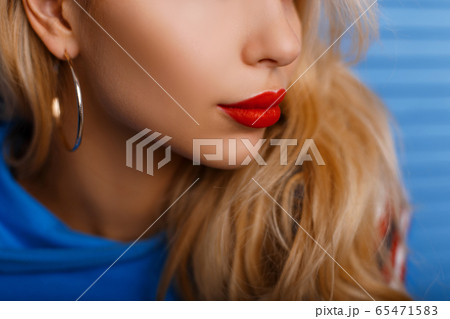 Close-up of a woman's face with lips. Close-up of a woman's face with lips. 65471583