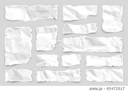 Ripped paper strips. Realistic crumpled paper scraps with torn edges. Shreds of notebook pages 65472017
