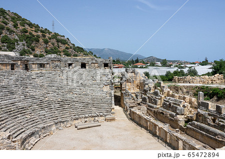 Ruins of the Greek-Roman amphitheatre of the ancient city of Myra in Demre, Antalya Province, Turkey. Tourist attractions in Turkey 65472894