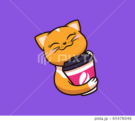 The logo funny cat with coffee. Food logotype, cute animal, kitty cartoon character The logo funny cat with coffee. Food logotype, cute animal, kitty cartoon character 65476046