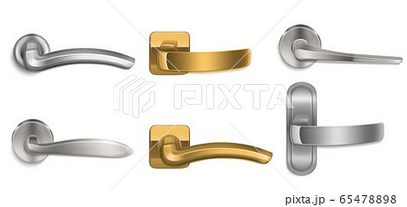 Realistic door handles golden and silver knobs set 65478898