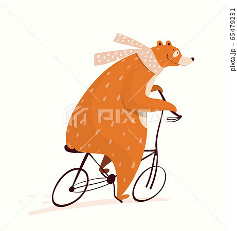 Adorable Circus Bear cycling, riding bicycle,のイラスト素材 