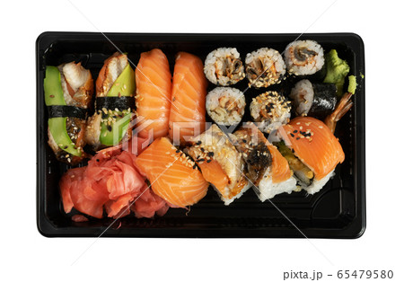 Plastic Container with Sushi Set Ready for Takeout Plastic Container with Sushi Set Ready for Takeout 65479580