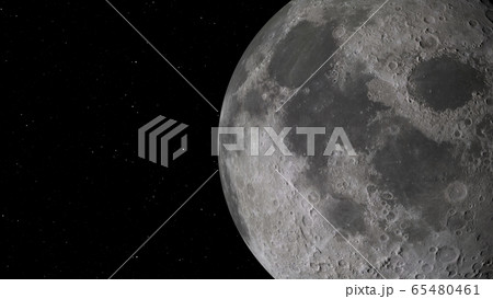 3D rendering of the Moon against the background of space with the illumination of craters and lunar soil 65480461