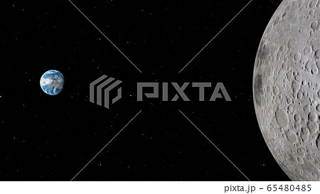 3D rendering of the Moon against the background of space with the illumination of craters and lunar soil 65480485
