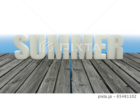 Summerの文字 桟橋と水面 3dイラストのイラスト素材