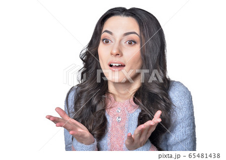 Portrait of beautiful surprised woman isolated on white Portrait of beautiful surprised woman isolated on white 65481438