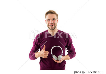 Cheerful male customer service operator showing Cheerful male customer service operator showing 65481866