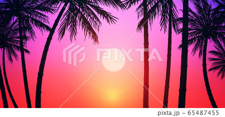 Natural Coconut trees. Mountains horizon hills. Silhouettes of palm trees and hills. Sunrise and sunset. Landscape wallpaper. Illustration vector style. Colorful view background. Natural Coconut trees. Mountains horizon hills. Silhouettes of palm trees and hills. Sunrise and sunset. Landscape wallpaper. Illustration vector style. Colorful view background. 65487455