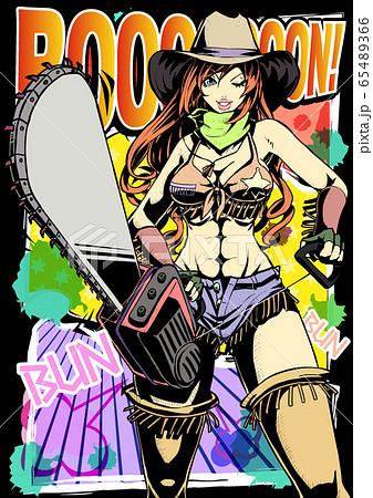 アメリカンコミック（アメコミ）風 セクシーなチェーンソーを持った