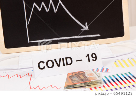 Inscription Covid-19, euro and downward graphs Inscription Covid-19, euro and downward graphs 65491125