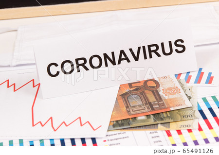 Inscription coronavirus, euro and downward graphs 65491126