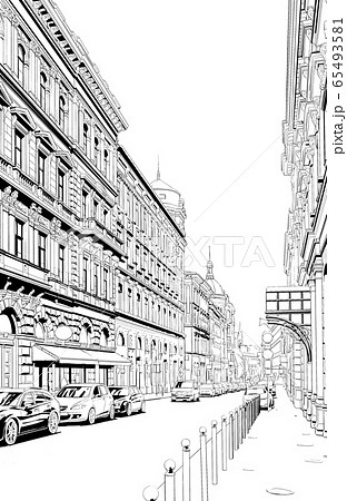 漫画風ペン画イラスト 海外 街並のイラスト素材