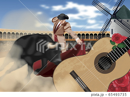 スペイン 闘牛とギターのイラスト スペイン 闘牛とギターのイラスト 65493735