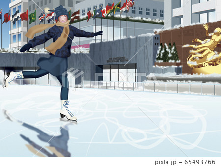ロックフェラーセンターでスケートをする女性のイラスト 65493766