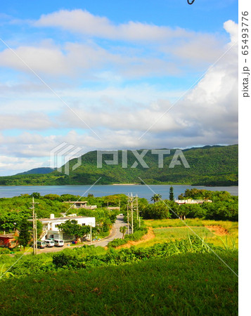 summer nature with beach, mountain,  grass field 65493776