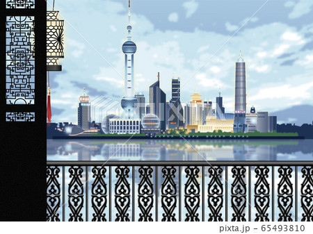 上海　東方明珠塔と浦東新区のイラスト 65493810
