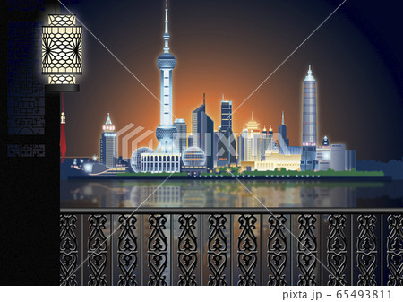 上海　東方明珠塔と浦東新区のイラスト 65493811