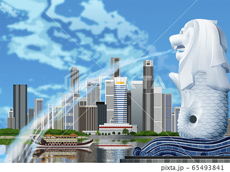 Illustration Of Merlion And Buildings Stock Illustration