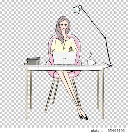A woman using a computer at the desk A woman using a computer at the desk 65495193