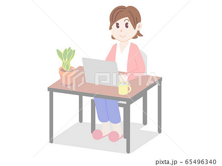 自宅で仕事をする女性のイラスト素材