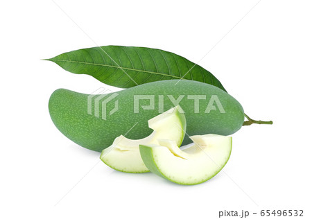 green mango with leaf isolated on white background green mango with leaf isolated on white background 65496532