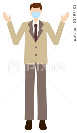 スーツを着たマスクの男性の全身イラスト スーツを着たマスクの男性の全身イラスト 65497435