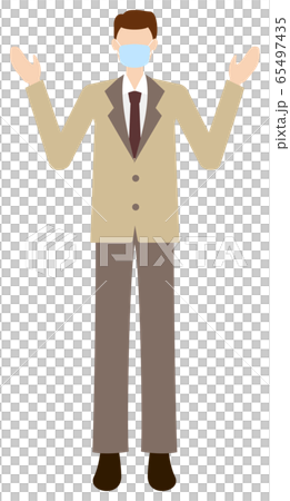 スーツを着たマスクの男性の全身イラスト スーツを着たマスクの男性の全身イラスト 65497435