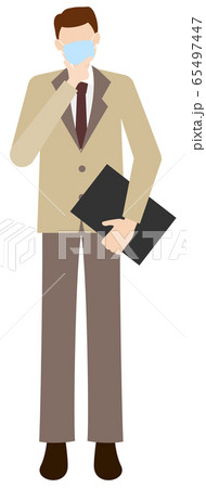 スーツを着たマスクの男性の全身イラスト スーツを着たマスクの男性の全身イラスト 65497447