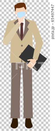 スーツを着たマスクの男性の全身イラスト スーツを着たマスクの男性の全身イラスト 65497447