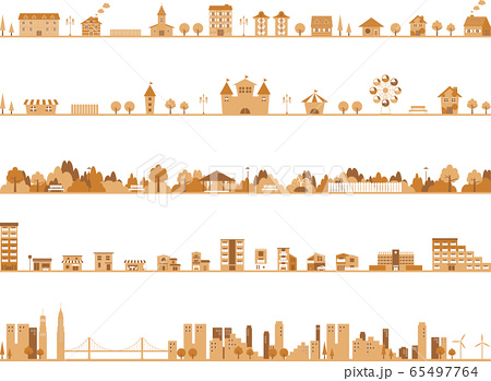 セピア色 街並み セットのイラスト素材