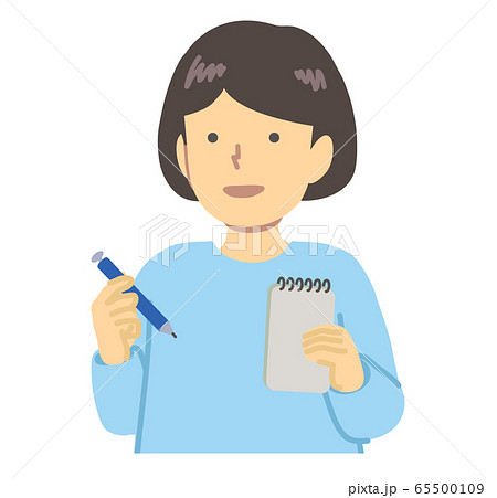 水色の服を着た メモをとる女の子のイラスト素材