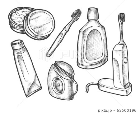 Set of isolated sketch of tooth care symbols 65500196