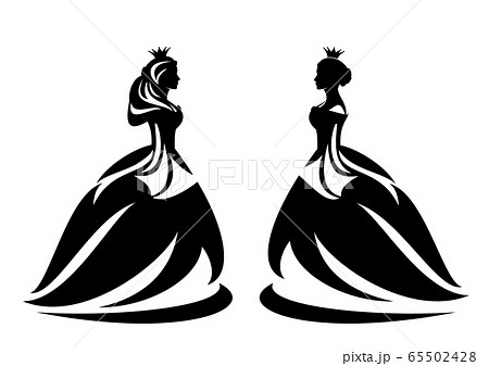 Queen And Princess In Long Evening Gown Black のイラスト素材