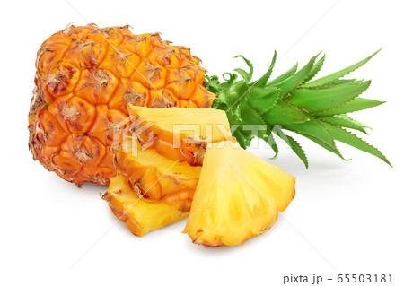 pineapple and slices isolated on white background with full depth of field 65503181