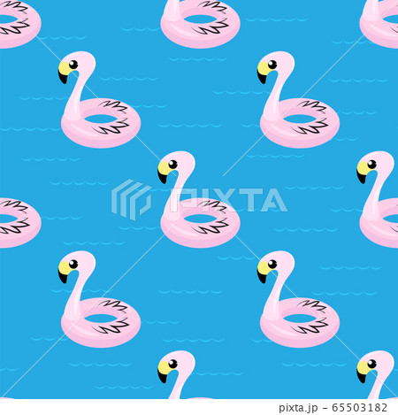 Inflatable Pink Flamingo Toy Seamless Pattern on Blue. Swimming Pool Ring for Kids. Rubber Tropical Bird Shape Inflatable Pink Flamingo Toy Seamless Pattern on Blue. Swimming Pool Ring for Kids. Rubber Tropical Bird Shape 65503182