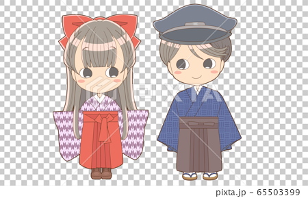 袴を着た男の子と女の子のイラスト素材