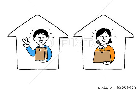 家で紙袋を手にする男性女性 シンプル のイラスト素材