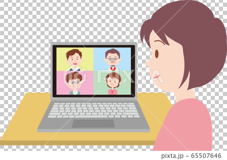 ノートパソコンでテレビ会議する女性 65507646