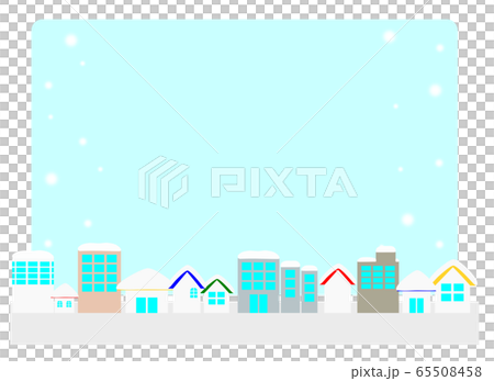 Winter city background or frame with snow-covered houses and buildings 65508458