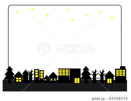 家やビル 木がある冬の夜の街の背景あるいはフレームのイラスト素材
