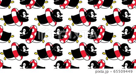 penguin Seamless pattern bird swimming pool ring vector cartoon ocean sea beach summer scarf isolated tile background repeat wallpaper illustration doodle design 65509449
