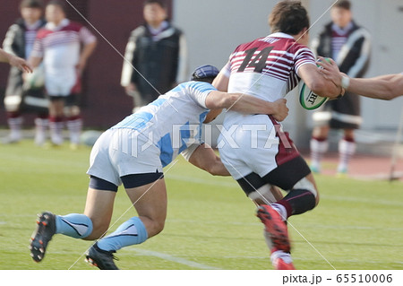 タックルに耐えるラガーマン(大学選手権、パロマ瑞穂ラグビー場) タックルに耐えるラガーマン(大学選手権、パロマ瑞穂ラグビー場) 65510006